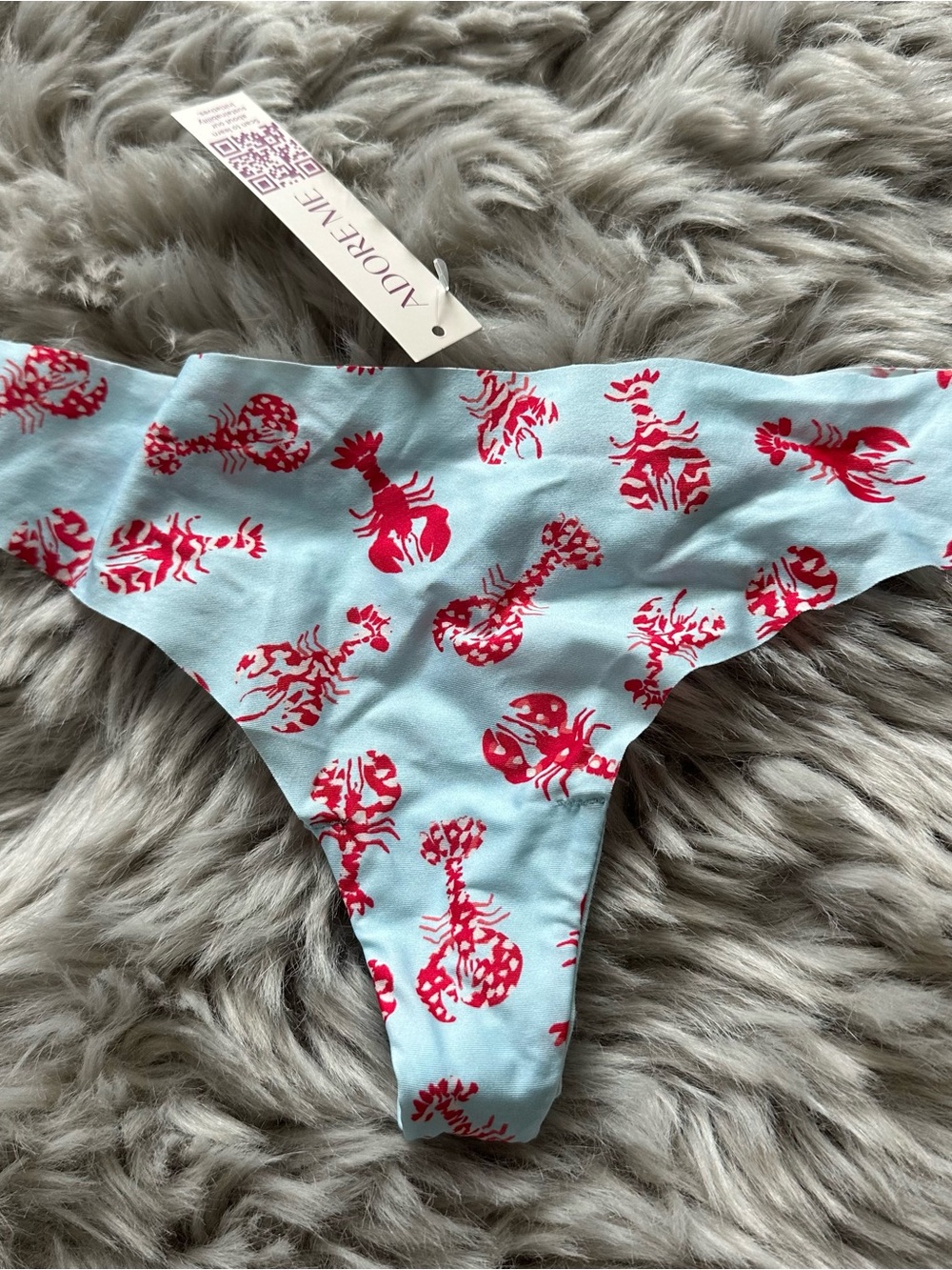 Adore Me Light Blue Thong Panties with Red Lobster Print